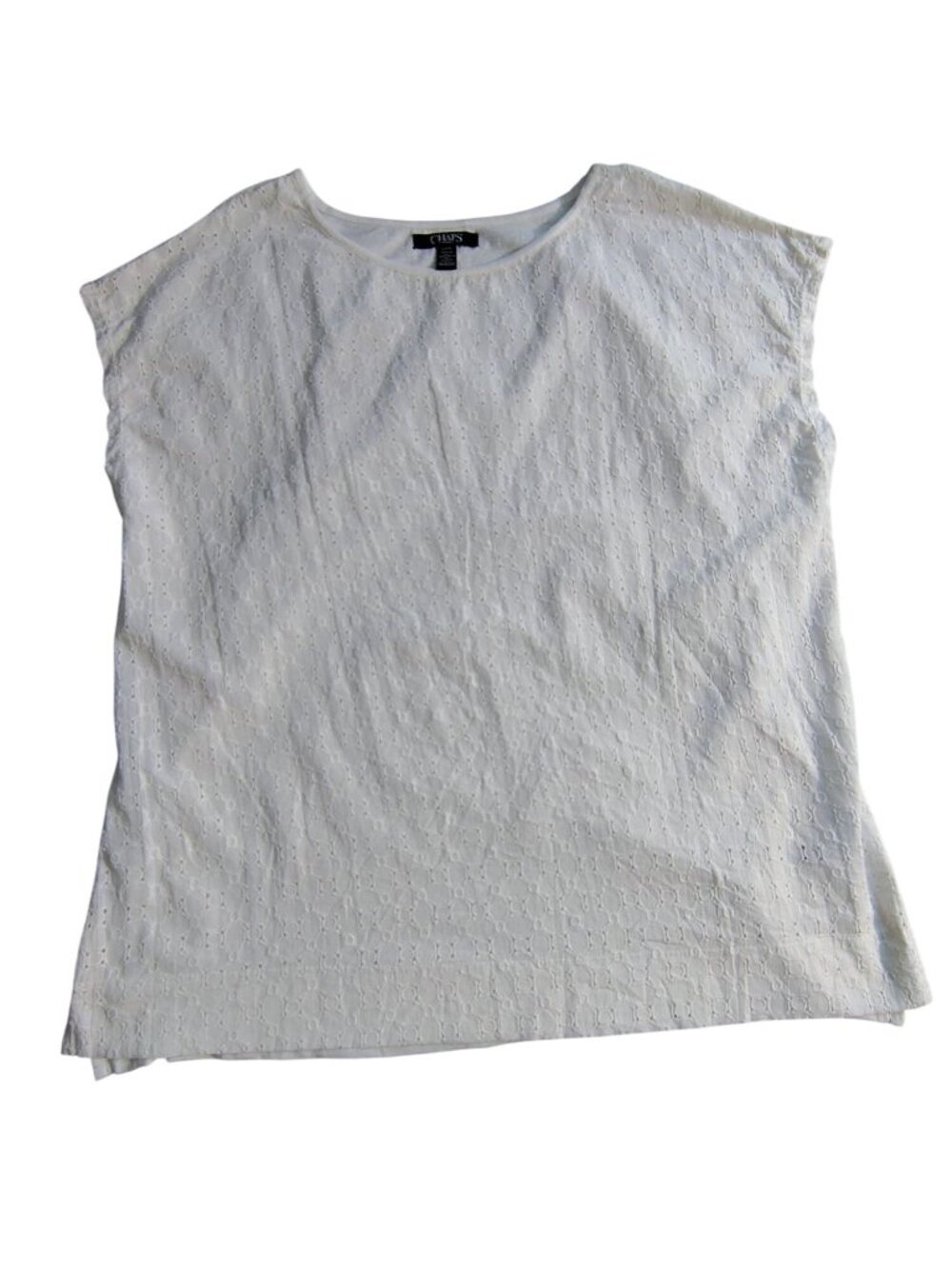 Chaps Womens White Eyelet Lace Blouse Top Size L Cotton Casual Sleeveless